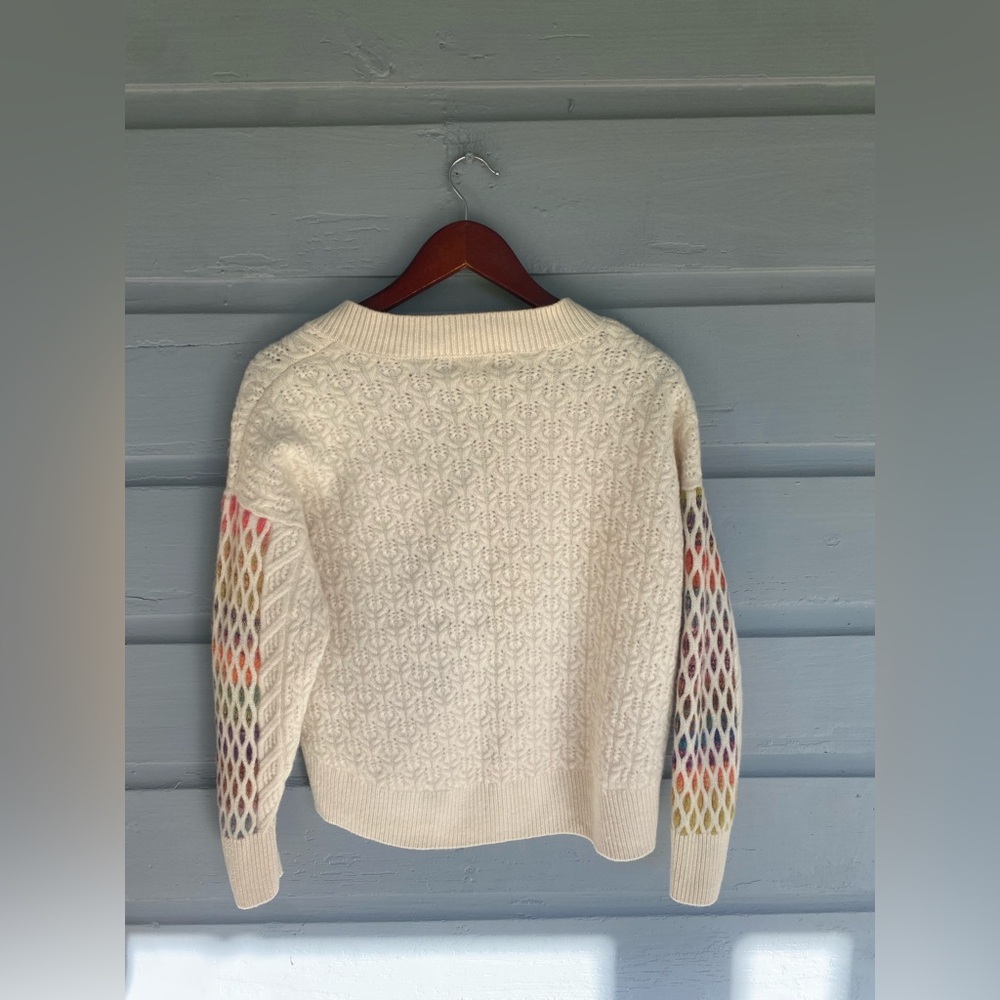Anthropologie Maeve V-Neck Cable-Knit Wool Rainbow Sweater - Picture 7 of 7